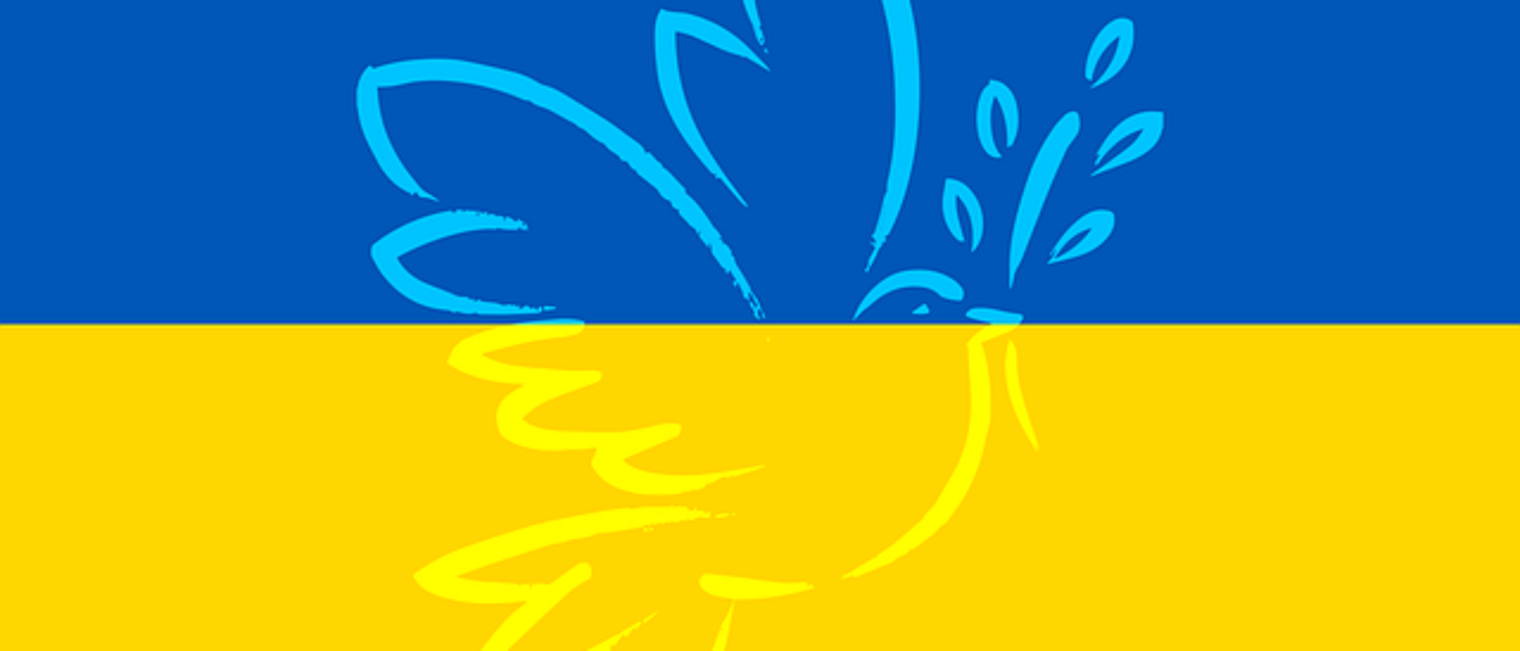 Landesflagge Ukraine mit Friedenstaube